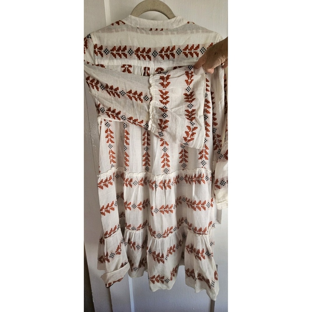 Elan Cream and Rust Embroidered Long Sleeve Boho Dress - Picture 8 of 8